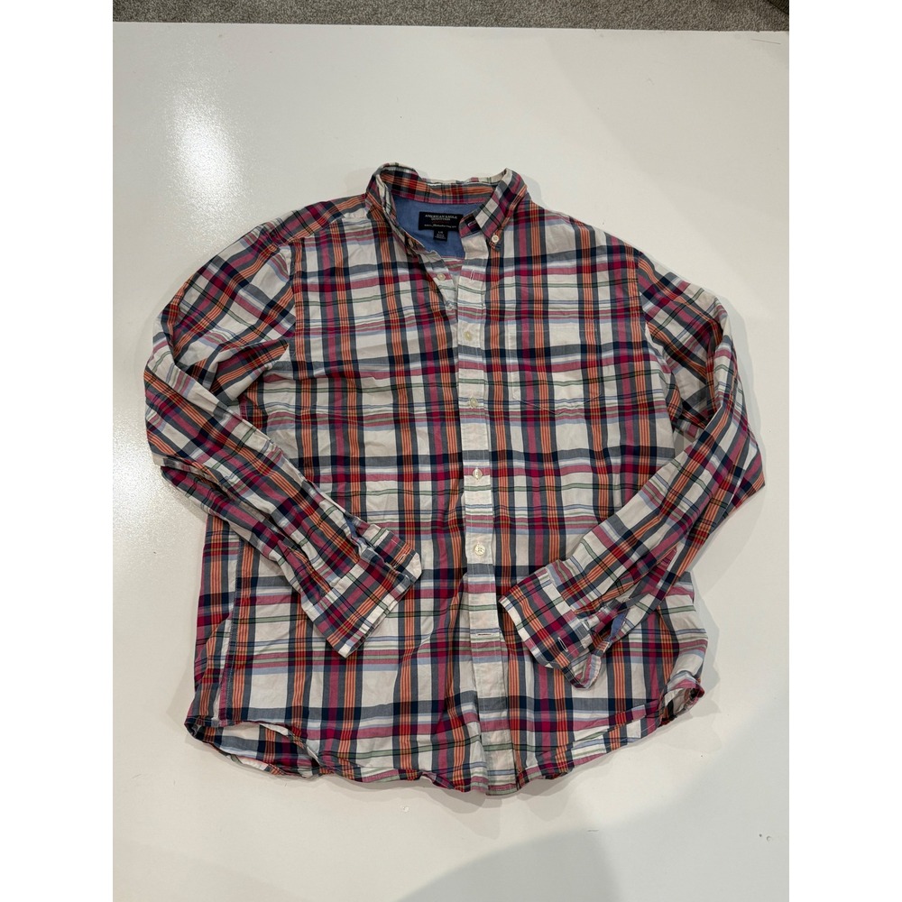 American Eagle Outfitters Mens Large Athletic Fit Plaid Button Down Shirt Red L